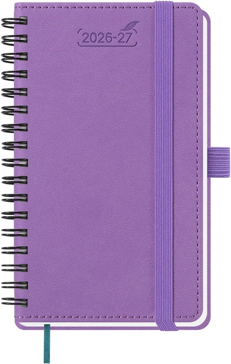 SnelShoppen - BEZEND 2026 2027 Weekplanner A6 Lavendel - 18-Maanden Pocket Kalender met PU Lederen Softcover Boek en Penhouder - Compact 15.5 x 9 cm v