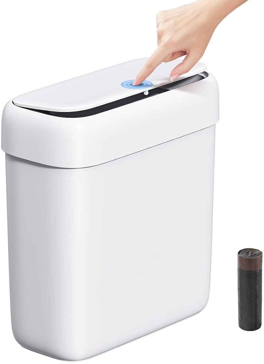 SnelShoppen - Kleine Prullenbak met Deksel 8.5 L voor Badkamer, Keuken, Slaapkamer, Woonkamer - Smal Plastic Afvalemmer met Vouwdeksel, Geurafsluitend