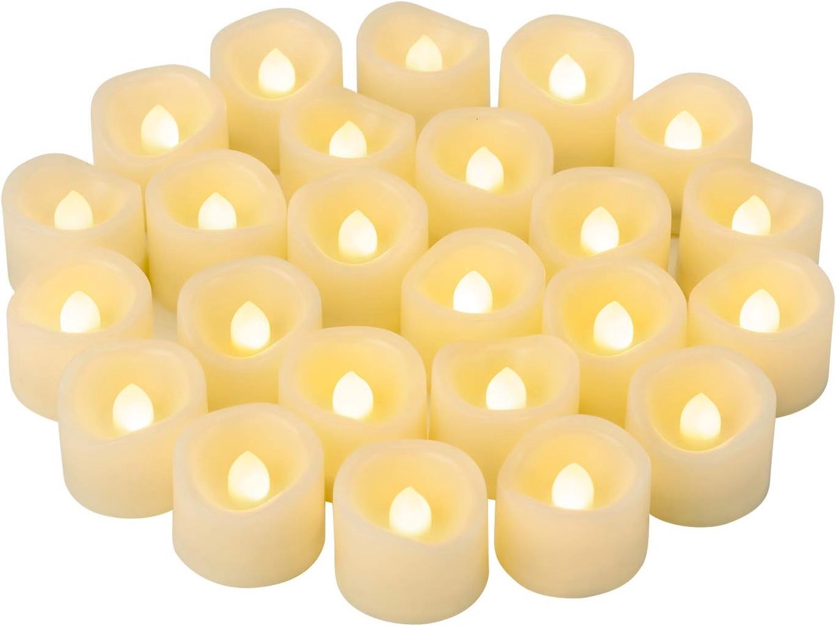 SnelShoppen - 24 Stuks LED Flameless Flickering Theelichten - Plastic Votive Kaarsen - Batterij Aangedreven Neppaarse Kaarsen voor Halloween, Kerst en
