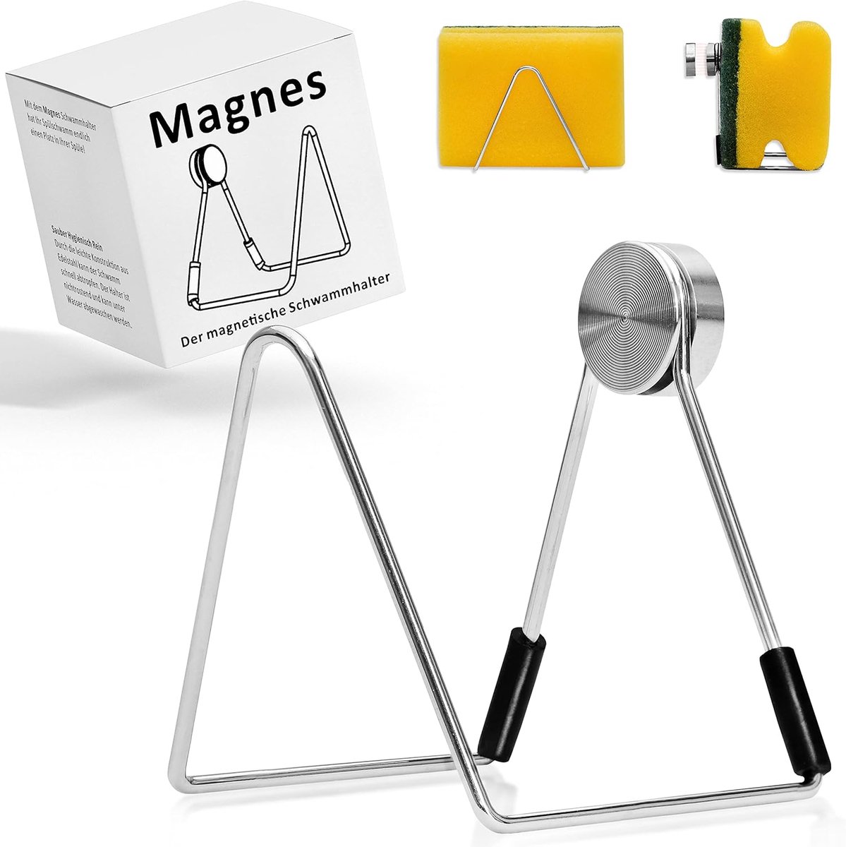 SnelShoppen - Magnes Magnetische Spons Houder - RVS Keuken Spons Houder voor Afwasdoeken - Hygiënische Opbergoplossing - 5.3 x 4.8 x 5.8 cm