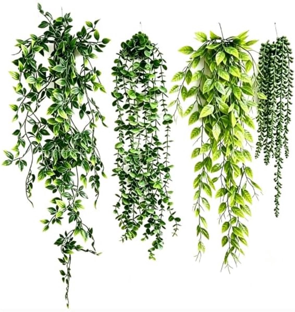SnelShoppen - 4 Stuks Kunstmatige Hangplanten in Pot 50-80 cm, Realistische Kunstplanten, Plastic Groene Planten voor Decoratie in Huis, Tuin, Keuken,