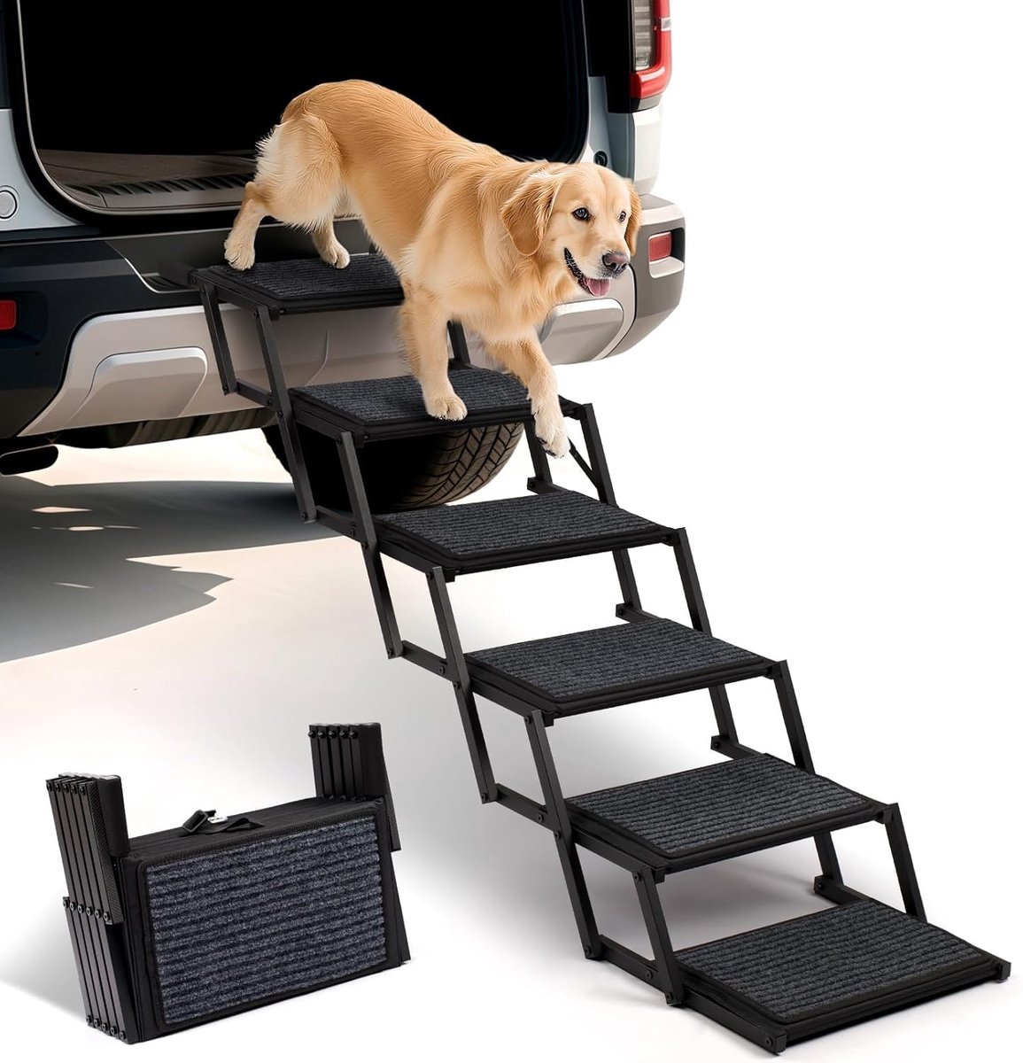 SnelShoppen - Vouwbare Hondentrap voor Auto SUV - Ondersteunt tot 113kg - Toegankelijke Trap voor Grote, Oude, Gewonde of Minder Mobiele Honden - Anti