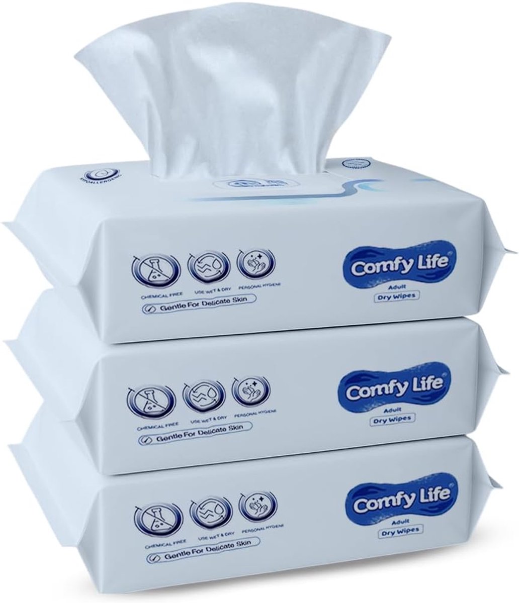 SnelShoppen - Comfy Life Volwassenen Droge Doekjes 300 Vellen Pack van 3 - Zacht, Absorberend, Perfect voor Dagelijkse Verzorging, Gevoelige Huid, Per