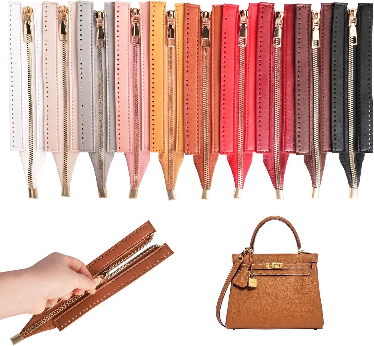 SnelShoppen - 10 Kleuren PU Lederen Rits met Gat 18cm voor DIY Tasjes, Zipper Sluiting voor Handgemaakte Handtassen, Schoudertassen, Mini Tote Bags