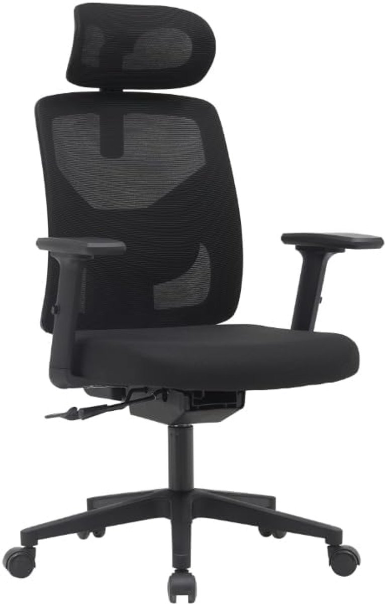 Ergonomische Bureaustoel met Lendensteun - Mesh Bureaustoel met Opklapbare Armleuningen - In Hoogte Verstelbare Draaistoel voor Thuiswerkplek, Kantoor en Gaming - Zwart