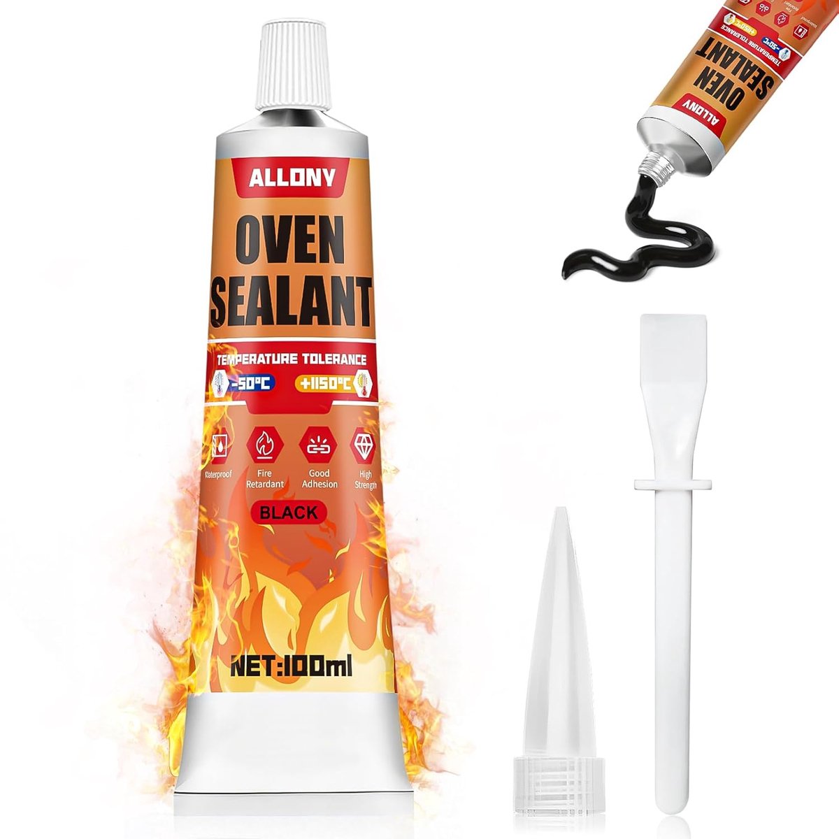 SnelShoppen - High Temperature Silicone Adhesive 100 ml - Zwart Siliconen Lijm, Hittebestendige Kit tot 1000°C, Perfect voor Kachels, Ovens en Tuinpro