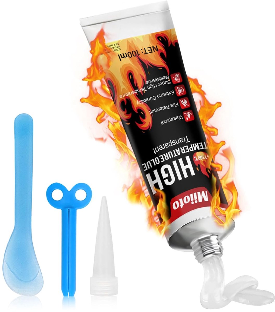SnelShoppen - Hoogwaardige Hoge Temperatuur Silicone Lijm, Snelle Uitharding, Hittebestendige Lijm voor Kachels, Ovens, Hitteplaten, 100ml