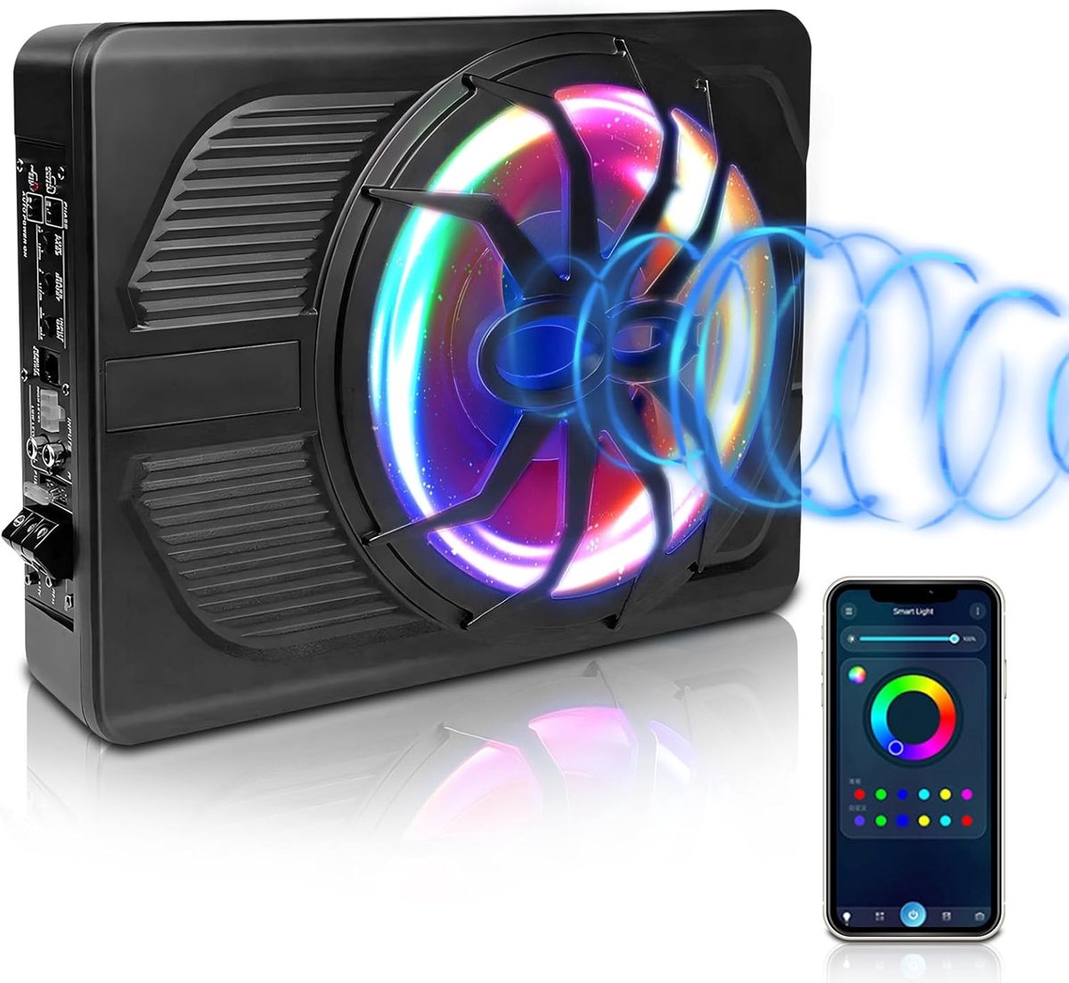 SnelShoppen - 10 Inch Ultra-Dunne Actieve Subwoofer 800W voor Auto/Truck met Versterker, 24dB Sterke Bass, Laagdoorlaatfilter 50Hz-150Hz, RGB LED, App