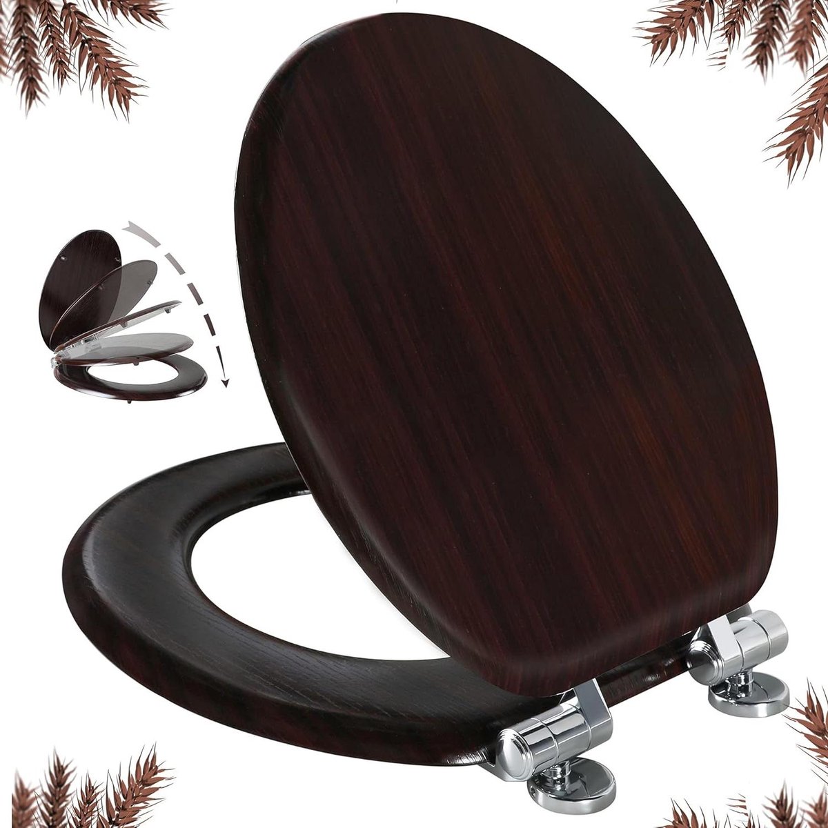 Ronde Toiletbril - Houten Deksel - Badkamer Vernieuwen - Soft Close Scharnieren - 45 x 343 cm - Donkerbruin