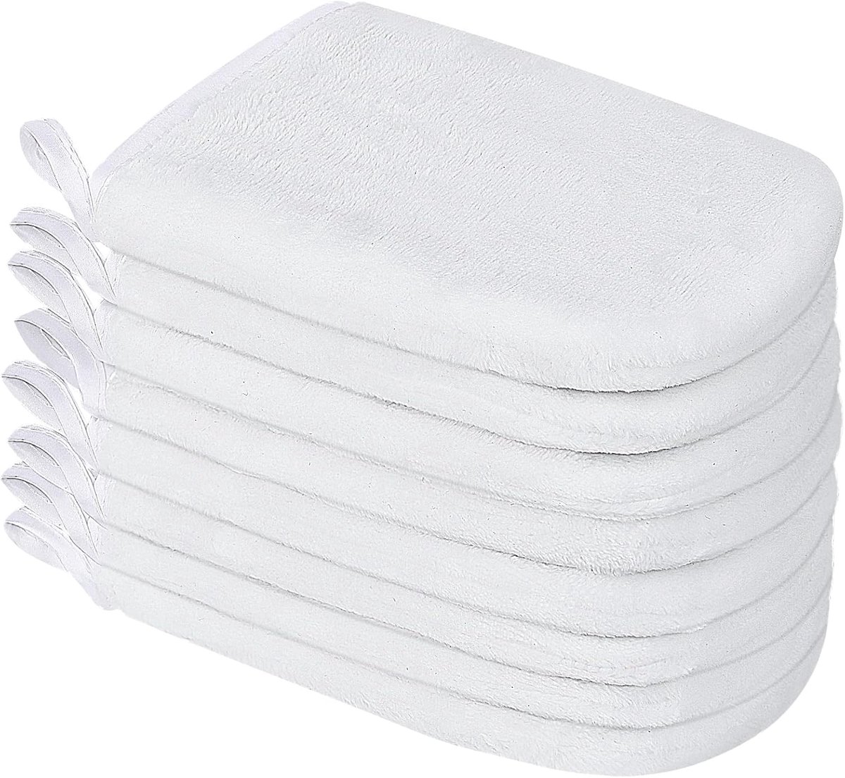 SnelShoppen - 8 Pack Flannel Soft Face Mitts, Herbruikbare Make-up Verwijderhandschoenen, Microvezel Washandjes voor Lichaam en Gezicht, 6x8 Inch, Wit