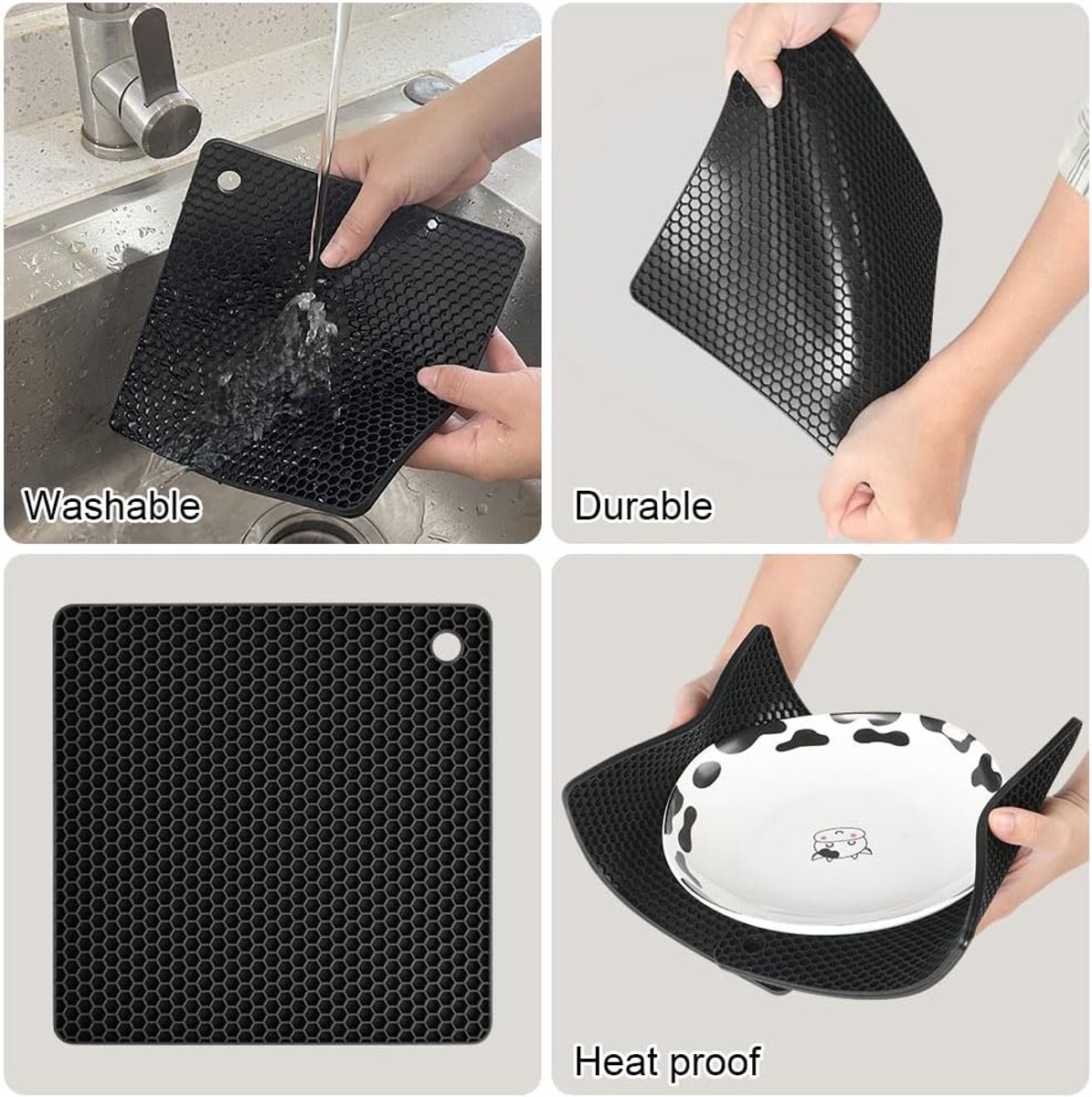 SnelShoppen - Set van 2 Silicone Coasters voor Hete Pannen, Veelzijdige Hittebestendige Flexibele Siliconen Onderzetters, Vierkante Matten voor Keuken