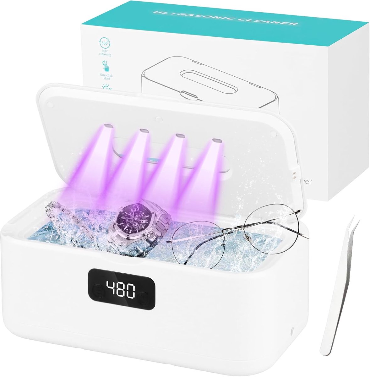 SnelShoppen - Ultrasonic reinigingsapparaat 800 ml, 49000 Hz, U-V ultrasoon cleaner met 5 timerstanden voor dieptereiniging van brillen, sieraden, tan