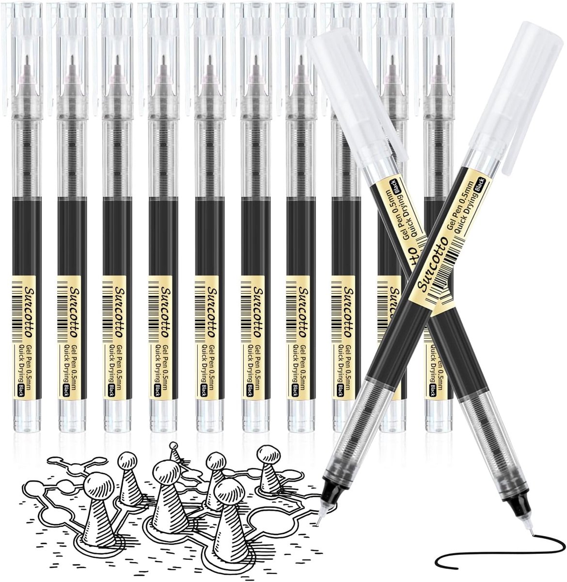 SnelShoppen - 12 Stuks Zwarte Gelpennen 0.5mm - Ultra Sneldrogend, Watervast en Duurzaam Schrijven, Ideaal voor Studenten en Kantoorwerkers, Perfect v