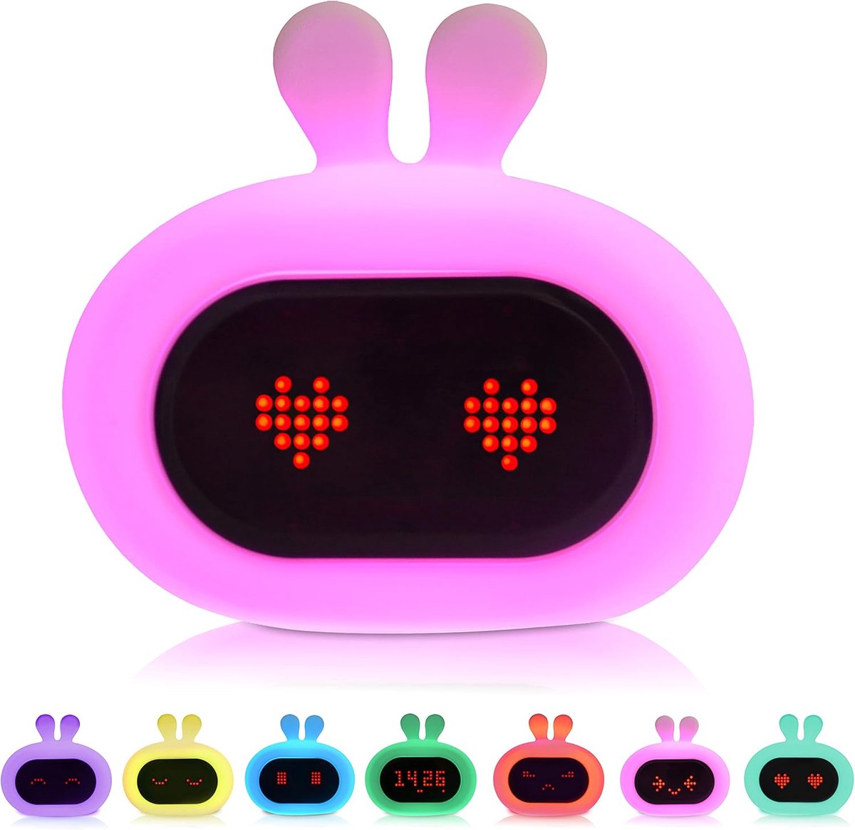 SnelShoppen - Konijn Kinderwekker Wit - Slaaptrainer met Gezichtsuitdrukkingen en Tikfunctie - Wake Up Light voor Kinderen - Nachtlamp en Digitaal Spe
