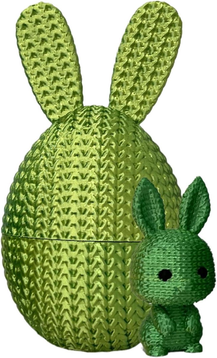 Paasdecoratie Konijn - Paasei Ornament - Feestelijke Sfeer - Handgeweven Textuur - 10 cm Hoog - Groen