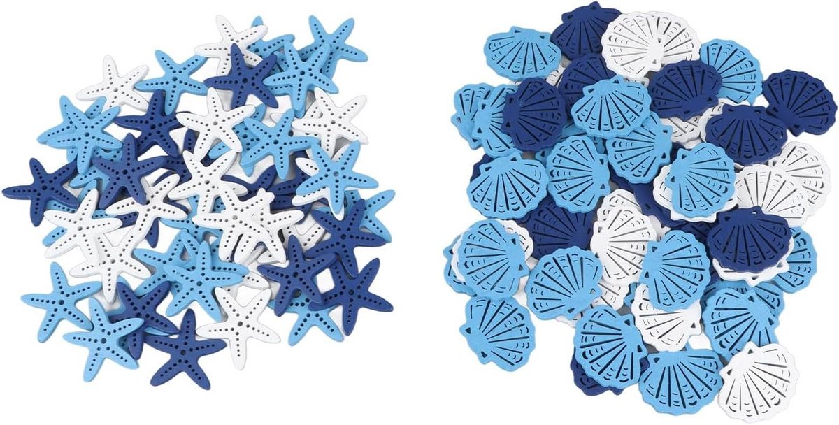 Decoratieve Houten Patches - Schelpen Zeesterren - DIY Knutselen - Handgemaakt Ontwerp - 100 Stuks - Blauw