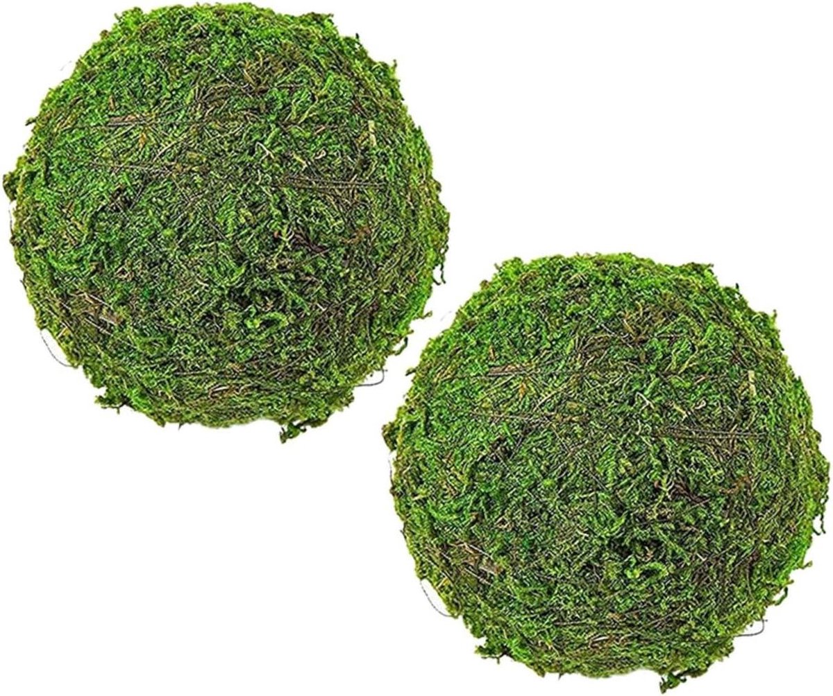 Decoratieve Mosbollen - Handgemaakte Ornamenten - Vaas Vulling - Natuurlijk Behandeld - 2 Stuks - Groen
