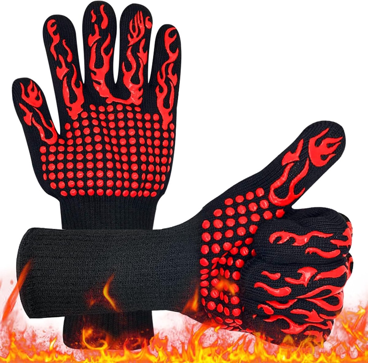 SnelShoppen - Barbecue Handschoenen, Hittebestendig tot 800°C, Ovenwanten, Vuurvaste Kookhandschoenen voor Keuken, Grill, Oven en Bakken - 32 cm, Mult