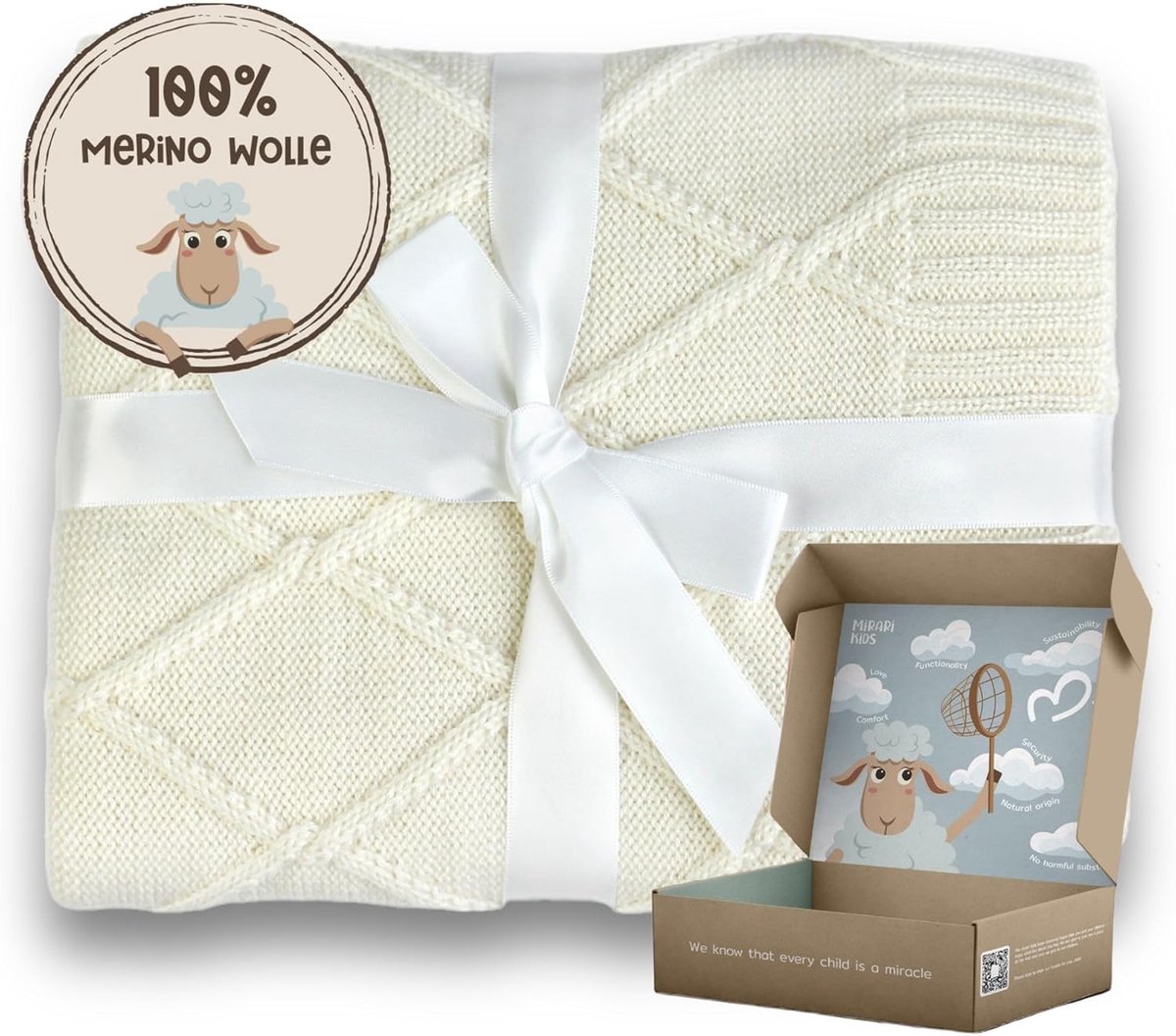 SnelShoppen - Merino Wool Baby Blanket 75x100 cm - 100% Merino Wol - Cuddly Wrap - Perfect Kraamcadeau voor Jongens - Ideaal voor Kinderwagen en Thuis