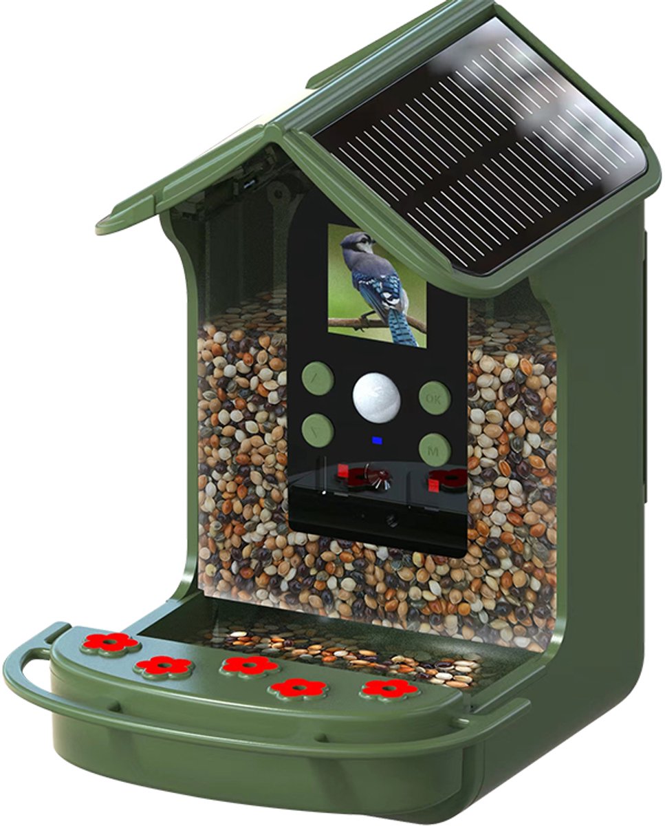 Nexeli NX-BDC-040 Vogelhuisje met camera - PIR Bewegingsdetectie - Automatische Foto & Video - Infrarood Nachtzicht - Dubbel Zonnepaneel - Waterdicht