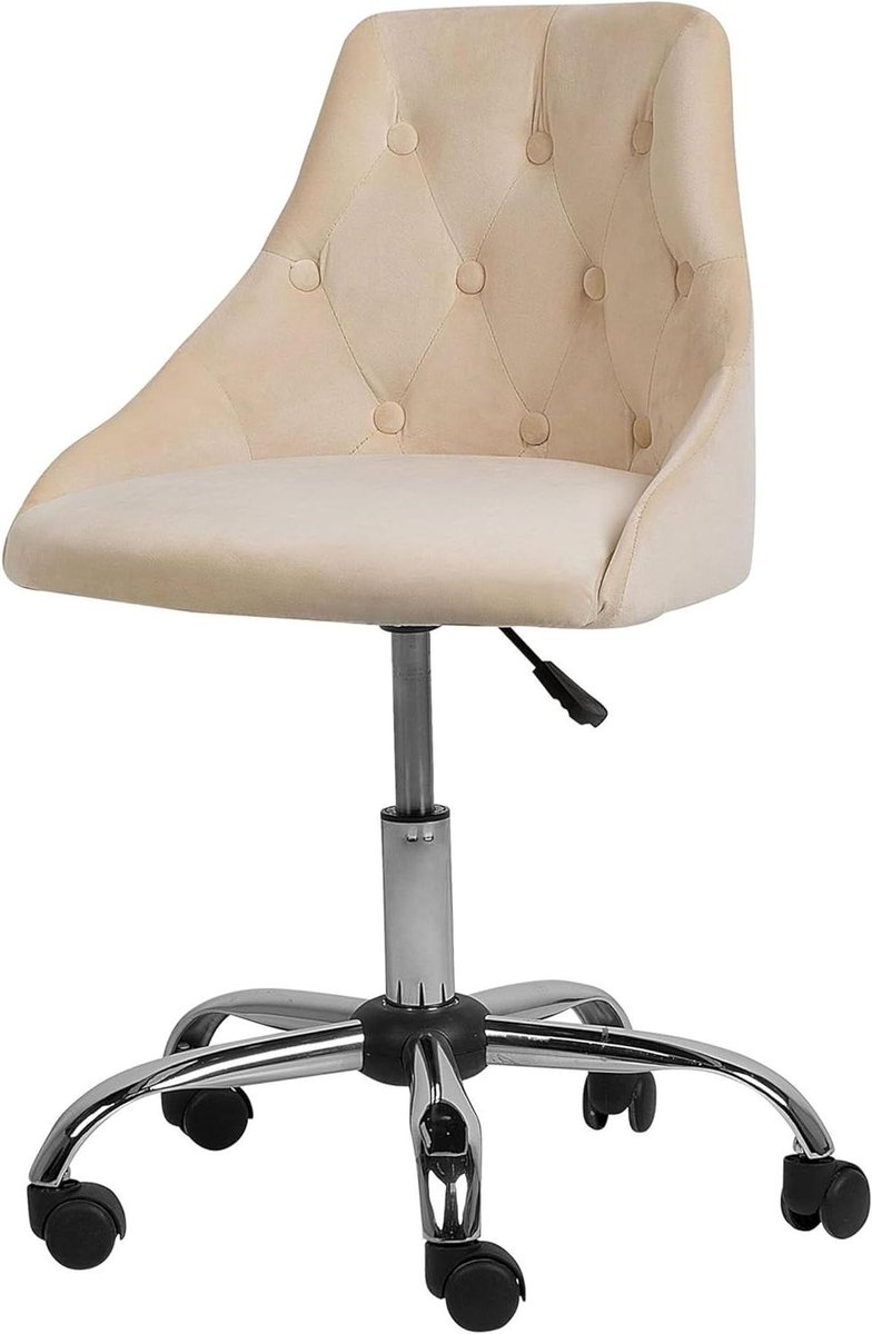 Bureaustoel Fluweel - Comfortabele Draaistoel - Thuiswerken Kantoor - Verstelbare Zithoogte - 60x60x85 cm - Beige