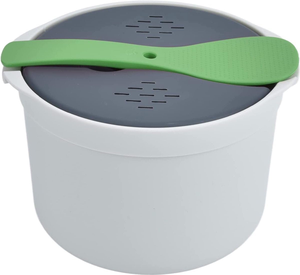 SnelShoppen - Magnetron Rijstkoker - Multifunctionele Rijststomer 2L - Vaatwasserbestendig - Inclusief Groene Lepel - Ideaal voor Keuken, Feest, Campi