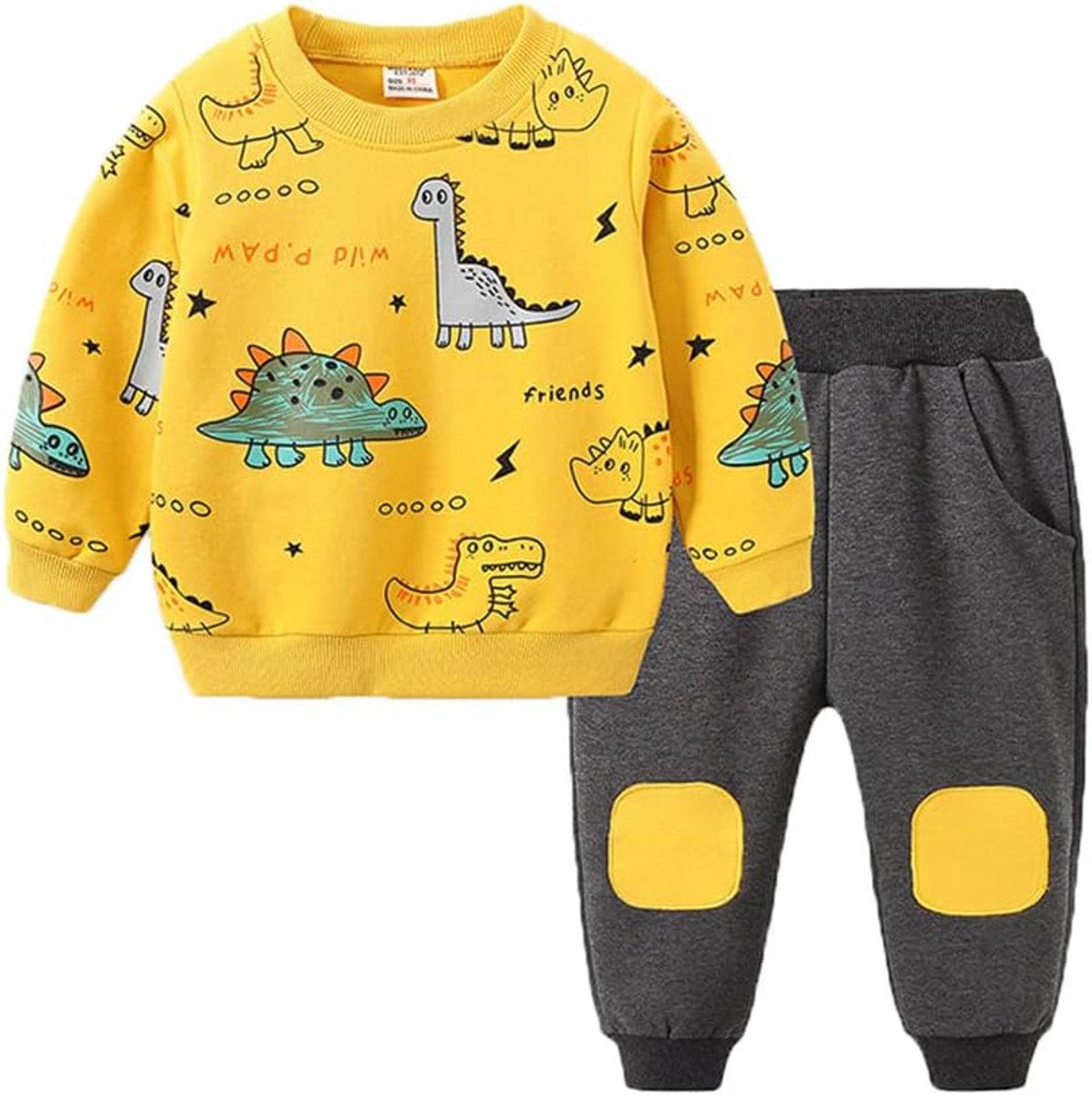 SnelShoppen - Set met lange mouwen en broek voor baby's jongens, dinosaurusprint, comfortabele herfst- en winteroutfit, zachte stof, maat 62-86, perfe