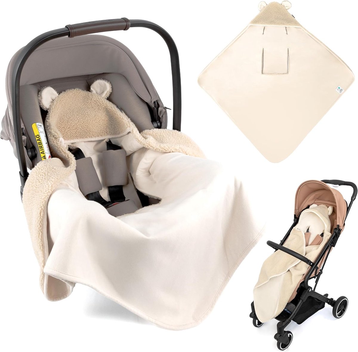 SnelShoppen - Zamboo Babydeken voor Autostoel Wikkeldeken 80x80 cm - Knuffeldeken Teddyfleece met Veiligheidssleuven voor Harnas - Oeko-Tex Gecertific