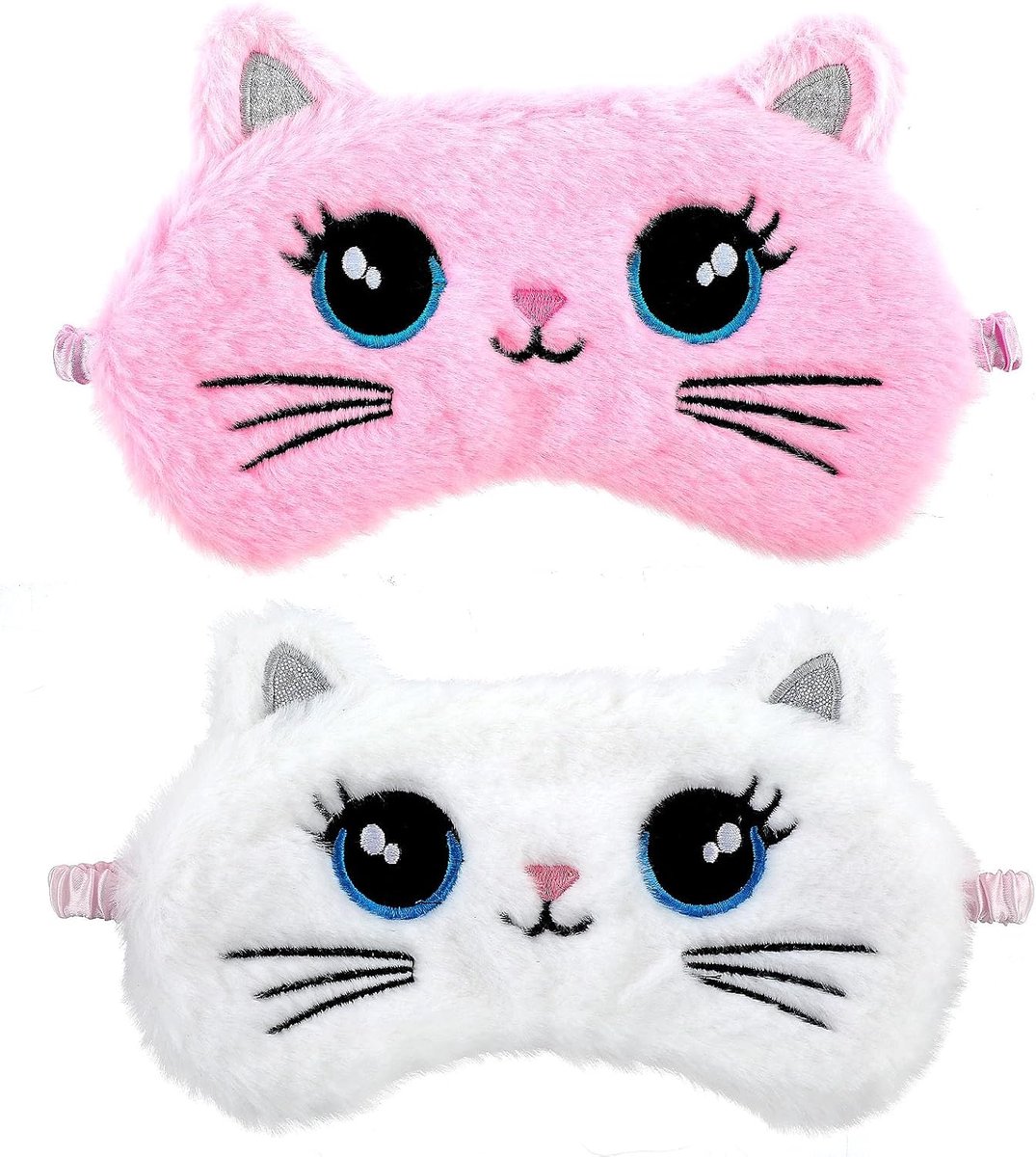 SnelShoppen - 2 stuks pluche slaapmasker voor kinderen en volwassenen, zacht en comfortabel oogbedekking, schattig kat ontwerp, lichtblokkering, fluwe