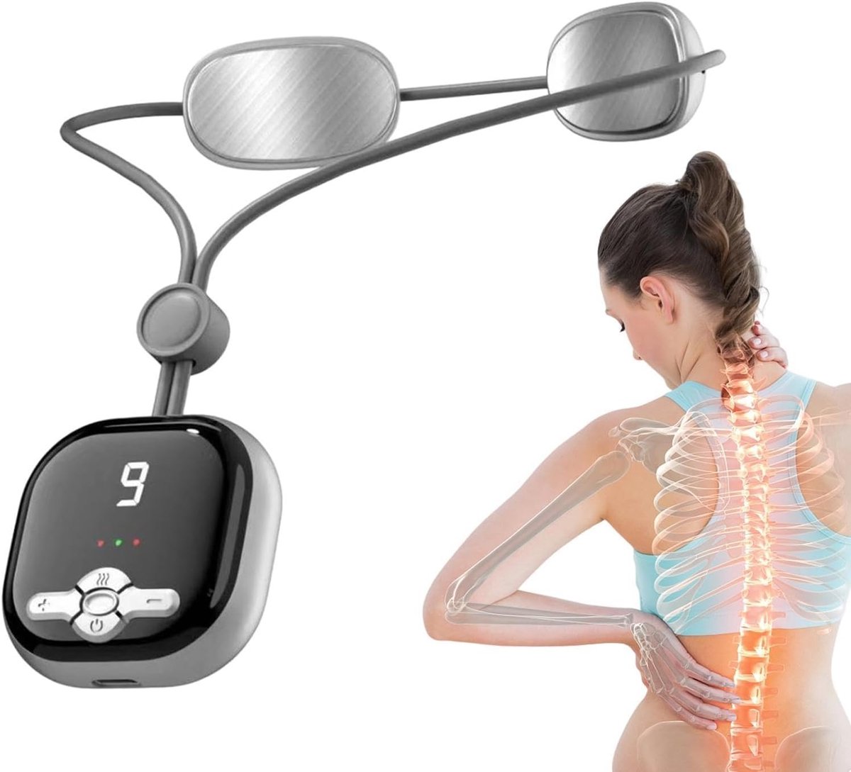 Nekmassage - Nekmassage Apparaat - Elektrisch Puls Nekmassage Apparaat - Warmtefunctie - Grijs - Draagbaar - Nekmassager met LCD Display - Ontspanning voor Nek & Schouders - USB Oplaadbaar