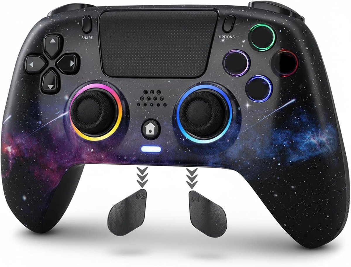 SnelShoppen - Draadloze PS4 Controller met Hall Effect Stick en Trigger, RGB-verlichting, Dubbele Vibratie en Audio, Antislip Handvat, Compatibel met
