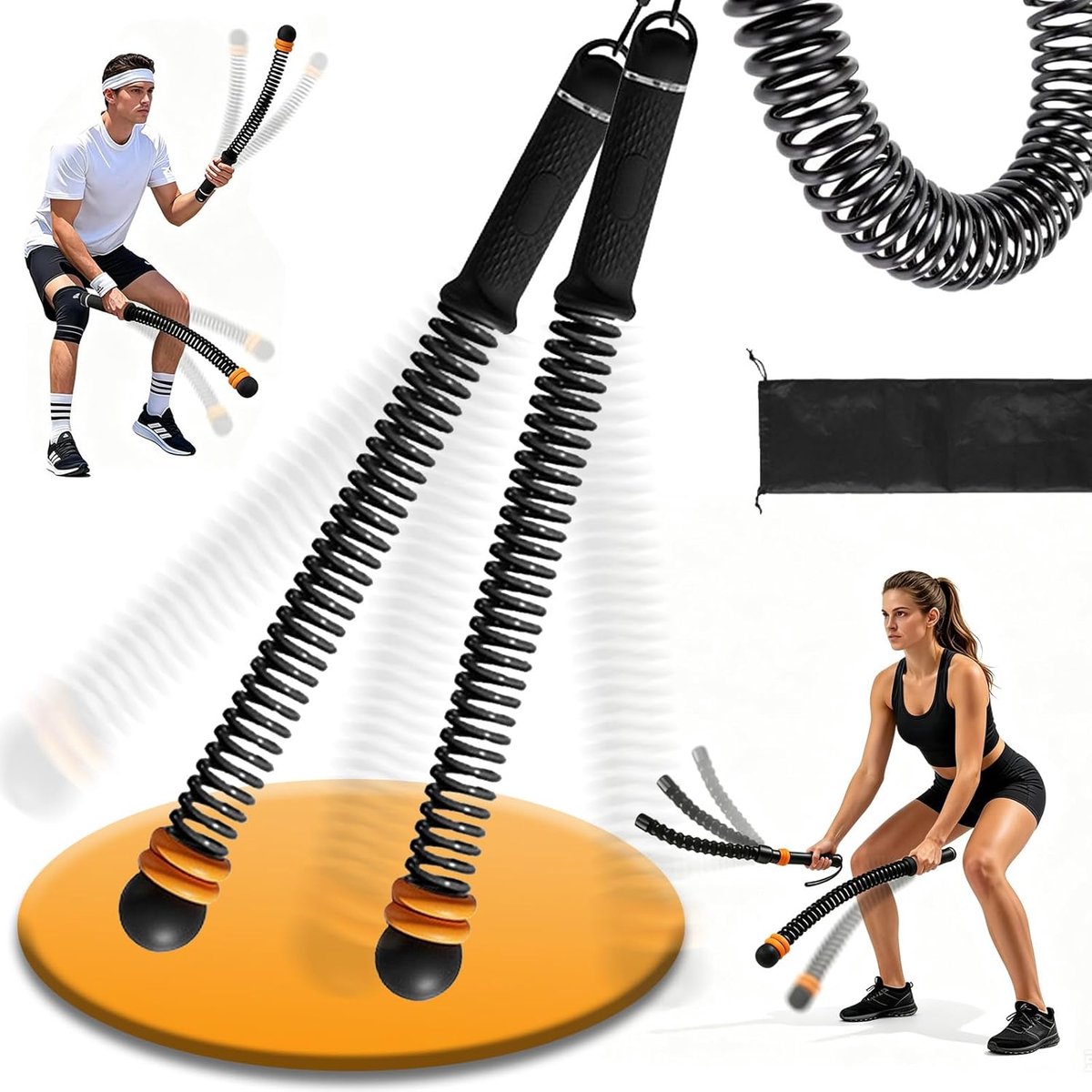 Draadloze Trainings Touwen - Fitness Touwen Set - Kracht en Cardio - Stille Training - 2 Stuks - Zwart