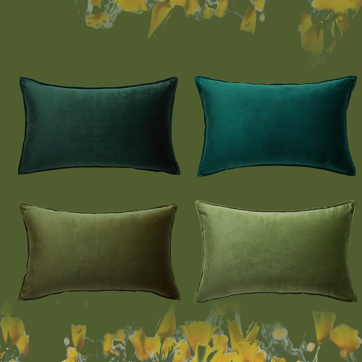 SnelShoppen - Fluweel Kussensloop Set van 4 - 30 x 50 cm - Groene Kleurverloop - Kussenovertrekken voor Bank, Sierkussen, Decoratie voor Woonkamer, Sl
