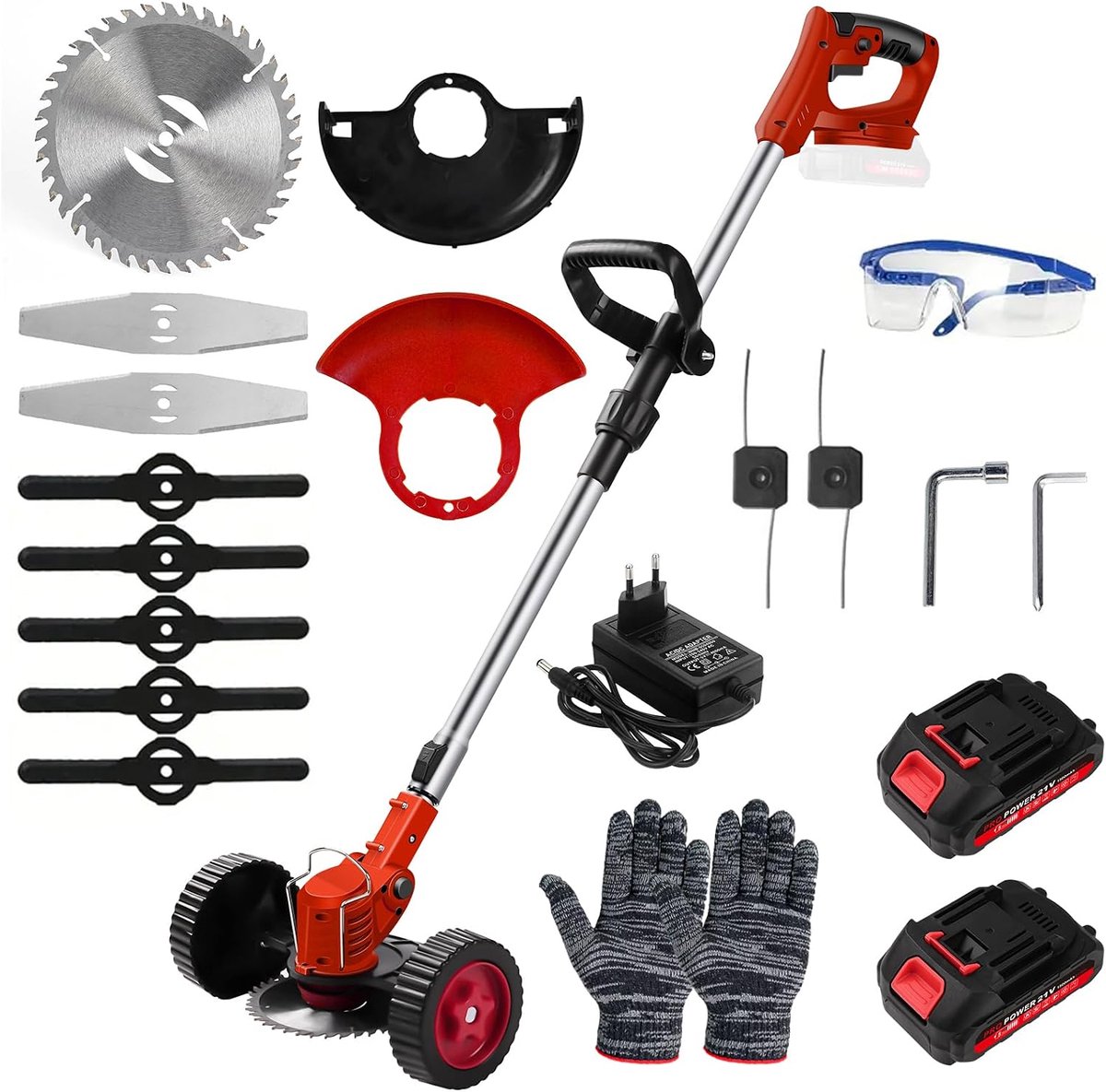 SnelShoppen - Grastrimmer met Accu 21 V, 3-in-1 Bosmaaier, Elektrische Grastrimmer met 2 Batterijen en Oplader, Telescoopsteel en 90° Draaikop voor Tu