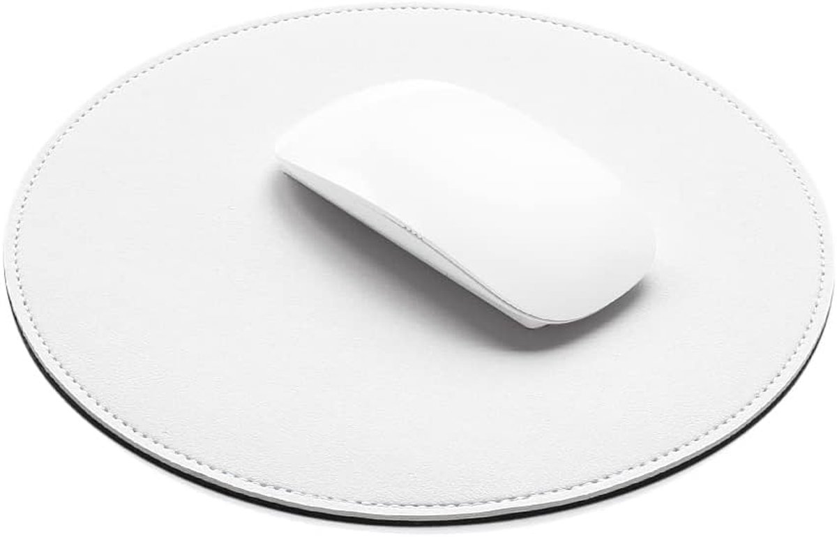 SnelShoppen - Premium PU-lederen Muismat Rond 220 mm - Waterdicht, Antislip Onderkant, Genaaide Randen - Klein Muismatje voor Thuis, Kantoor, Gaming,