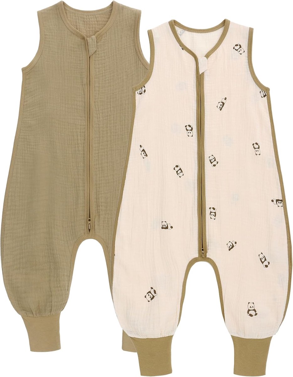SnelShoppen - Babyslaapzak met voetjes voor jongens en meisjes, ademende zomer slaapzak, 0,5 TOG, 100% katoen mousseline, panda 3-12 maanden