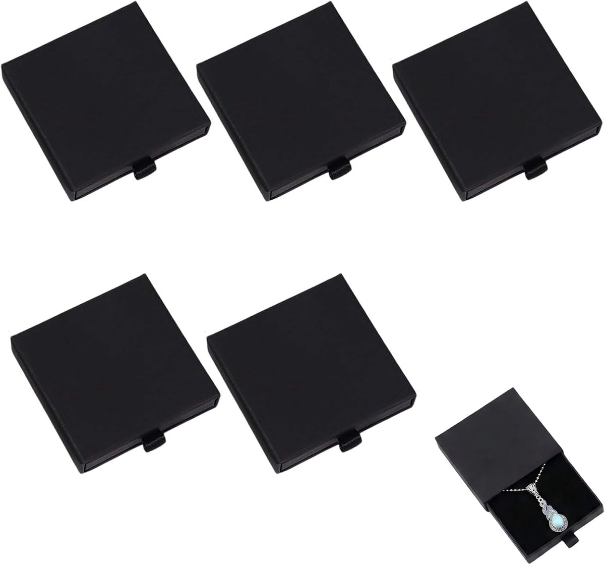 SnelShoppen - Sieradendoosjes zwart 5 stuks - luxe juwelendoosjes karton 7x7x1.7 cm - ideale cadeauverpakking voor ring, ketting, sieraden opbergen vo
