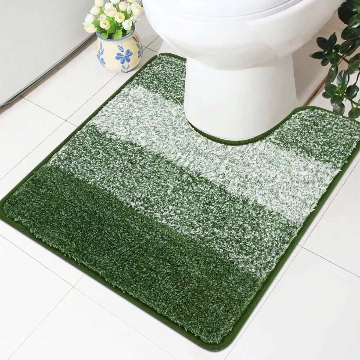 SnelShoppen - Famibay Badkamertapijt 50x50 cm, antislip, wasbaar, groen microvezel, hoogpolig wc-mat, zacht, absorberend, badkameraccessoires en decor