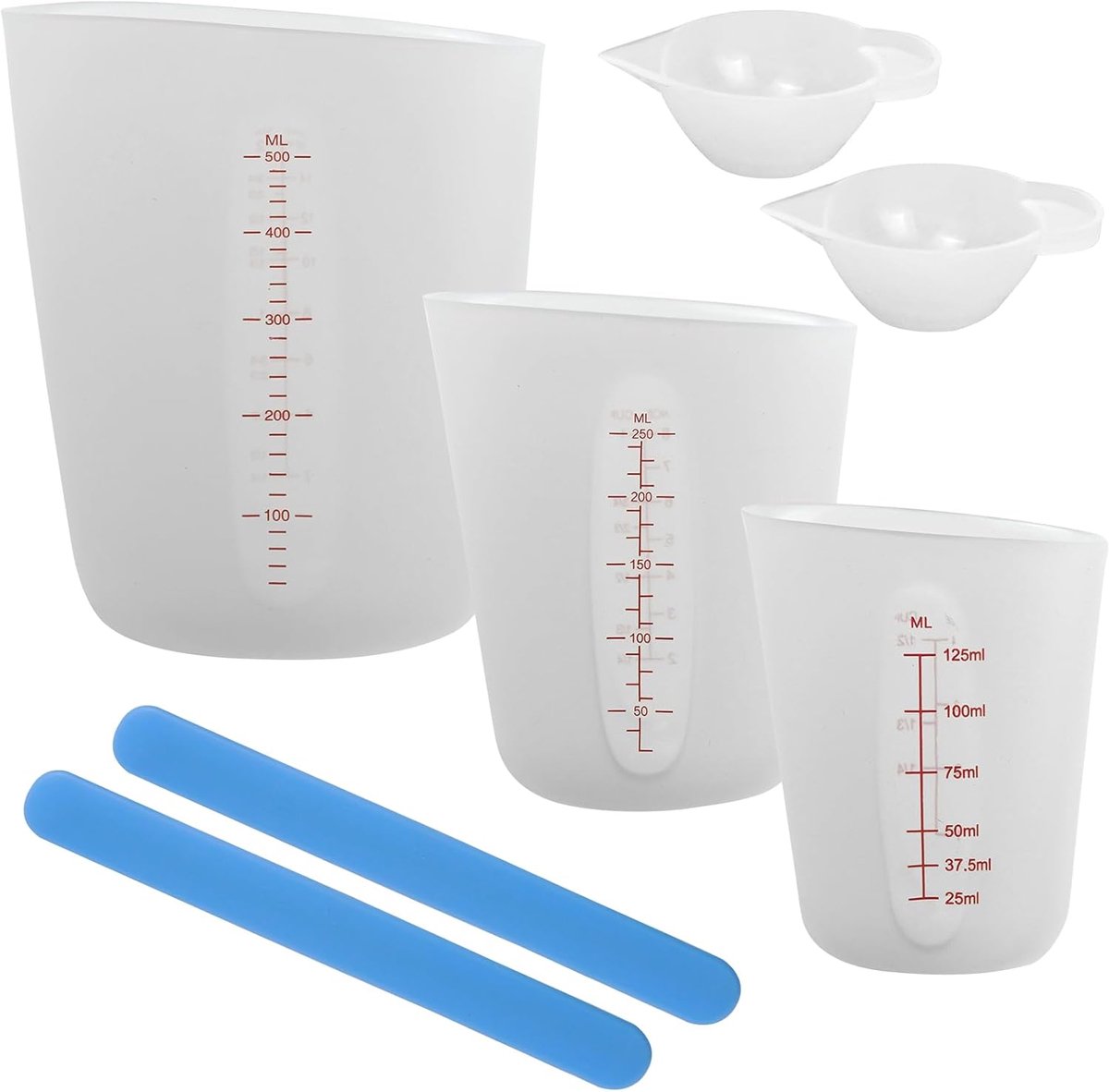 SnelShoppen - 3 Siliconen Maatbekers 125/250/500 ml, Transparante Epoxyhars Mengbekers met Roerstaaf, Handige Siliconen Accessoires voor Do-It-Yoursel
