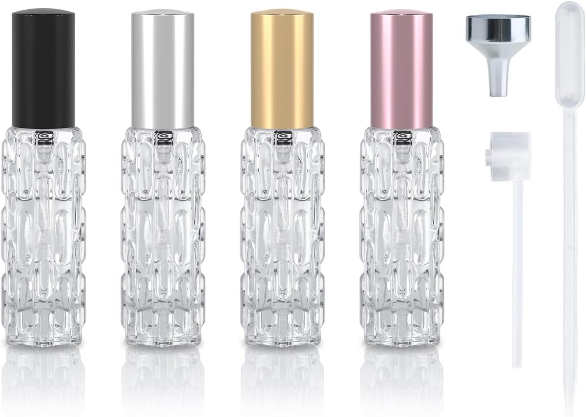 Thijox - 4 Stuks Reis Parfum Verstuiver Navulbaar 10ml - Glazen Parfum Fles - Draagbare Spuitfles Parfum - Mini Geurverstuiver voor Handtas & Broekzak