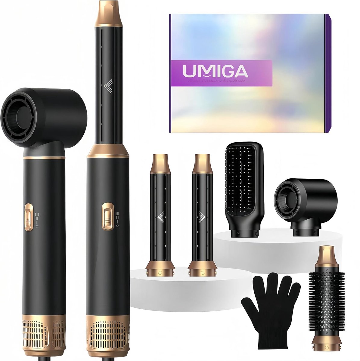 SnelShoppen - 5-in-1 Airstyler Haarstyler met Lucht Krultang en Föhnborstel - Zwart - Thermische Borstel Set voor Perfecte Haarstyling - Ideaal voor F