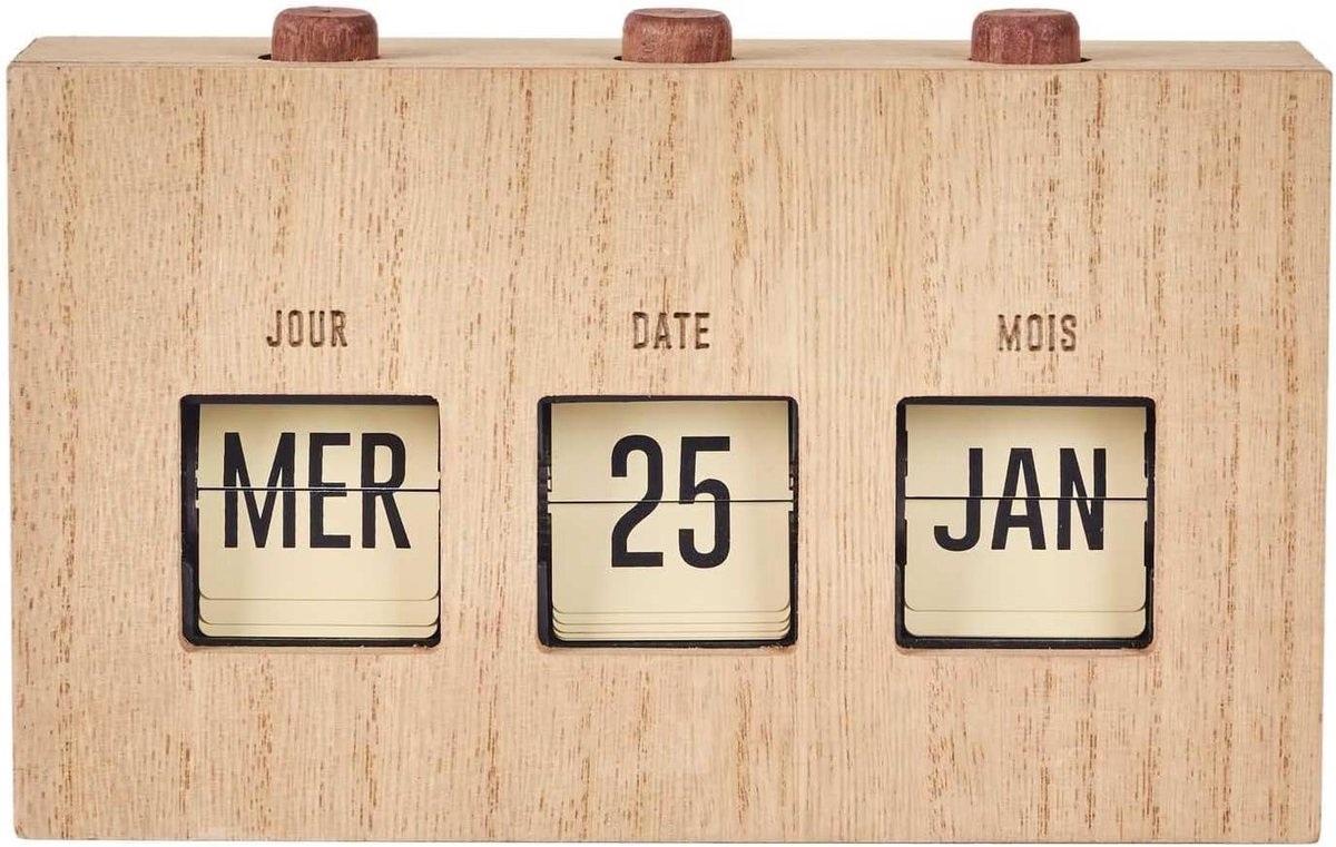 SnelShoppen - Decoratieve Flip Flap Kalender van Hout, Praktisch en Elegant, Duurzaam en Veelzijdig, 30x15 cm, Bruin en Zwart, Ideaal voor Woonkamer o