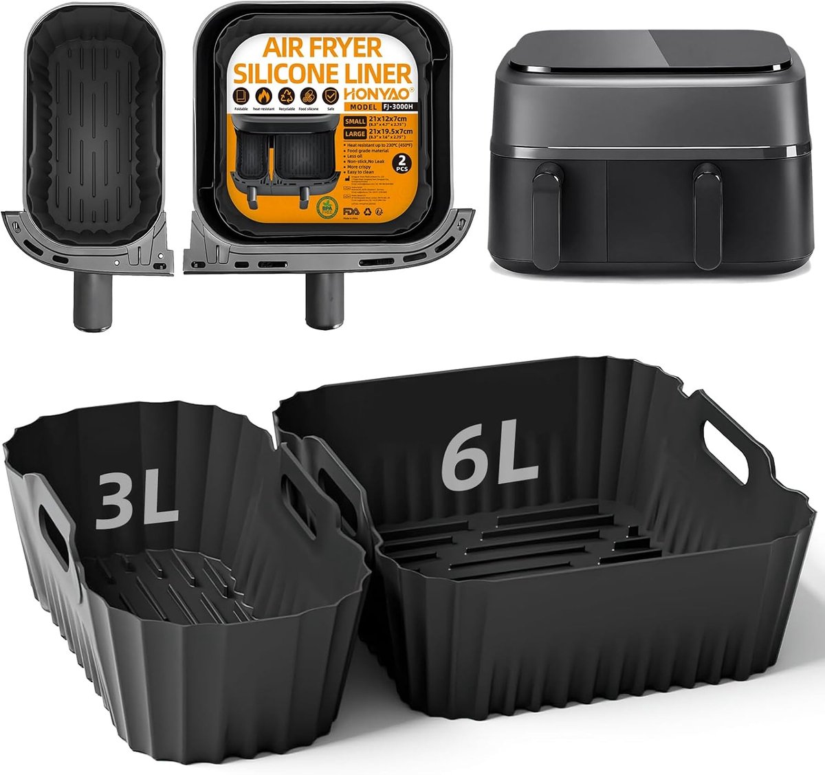 SnelShoppen - Siliconen Accessoires voor Heteluchtfriteuse, Bakvormen voor Airfryer Dual Basket 3000 Series en 5000 Series, 2 Stuks, Duurzaam en Flexi