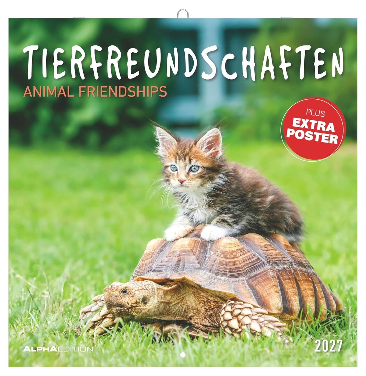 SnelShoppen - Tierfreundschaften 2027 Wandkalender 30x30 cm met Notizkalendarium, 12 Dierenfoto's en Extra Poster voor Thuis en Kantoor