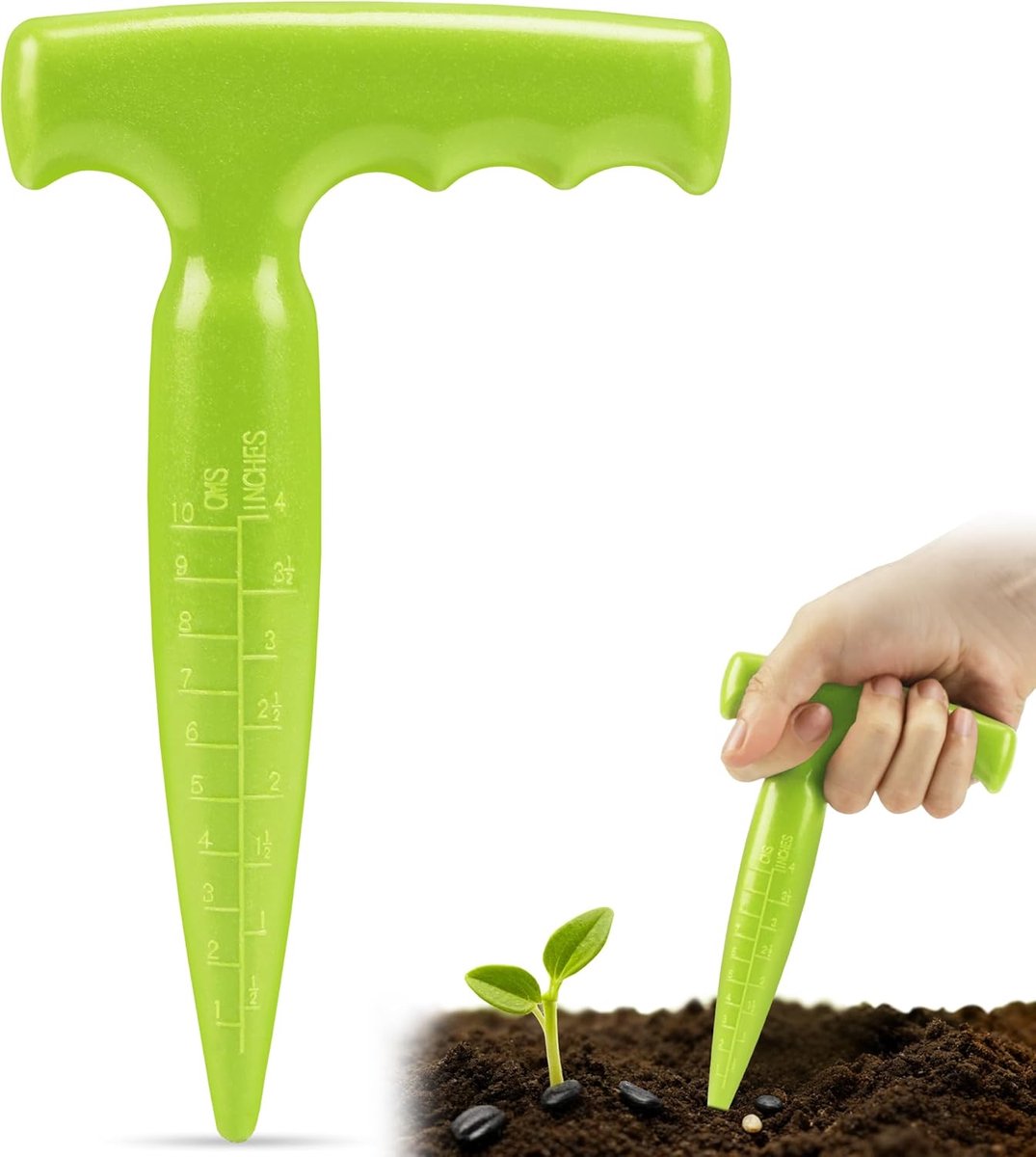 SnelShoppen - Seed Planter Tool 17.5cm Dibber Tuingereedschap voor Planten, Lichtgroene Bolplanner met Handvat voor Zaaien, Planten en Tuinieren