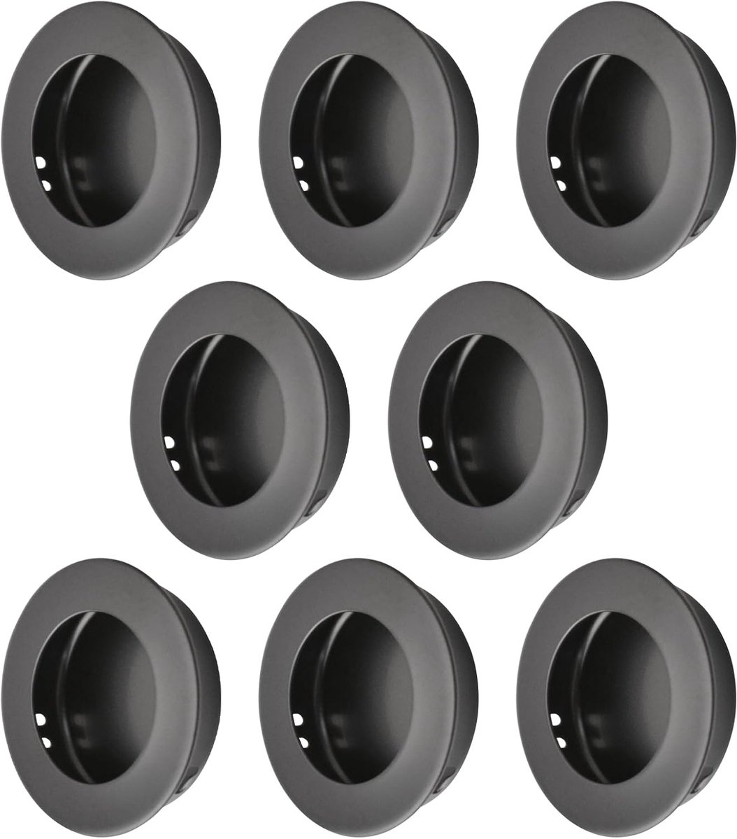 SnelShoppen - 8 Stuks Ronde Vinger Pullers - Flat Pull Deurgrepen RVS voor Keuken, Kast en Onzichtbare Deuren - Zwart - Duurzaam en Roestvrij