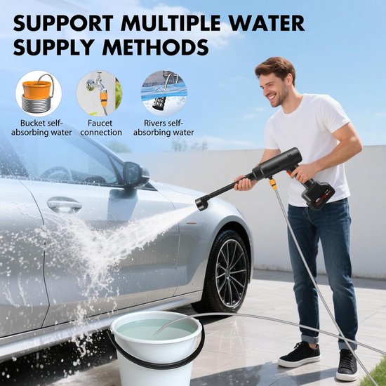 SnelShoppen - High Pressure Washer met Multi-Spray Head, Draadloze Water Gun, Foam Pot, Robuust en Waterproof, Ideaal voor Tuin, Auto, Camping en Huis van Snelshoppen — afbeelding 5