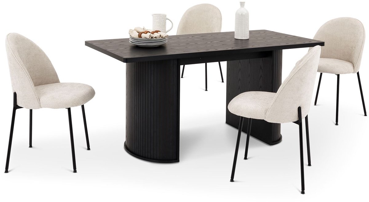 Eethoek GUARDA/CASSIE met 4 stoelen – zwart/wit
