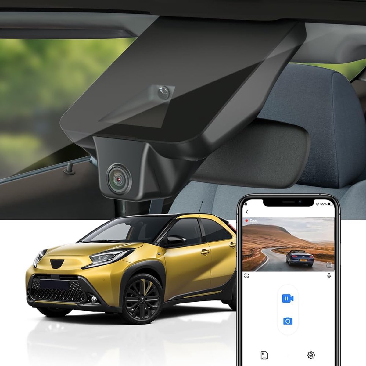 SnelShoppen - Dashcam 4K voor Toyota Aygo X 2018-2025 - OEM Auto Camera UHD 2160P, WiFi, Loop Recording, G-Sensor, WDR, Plug & Play met 64GB Kaart