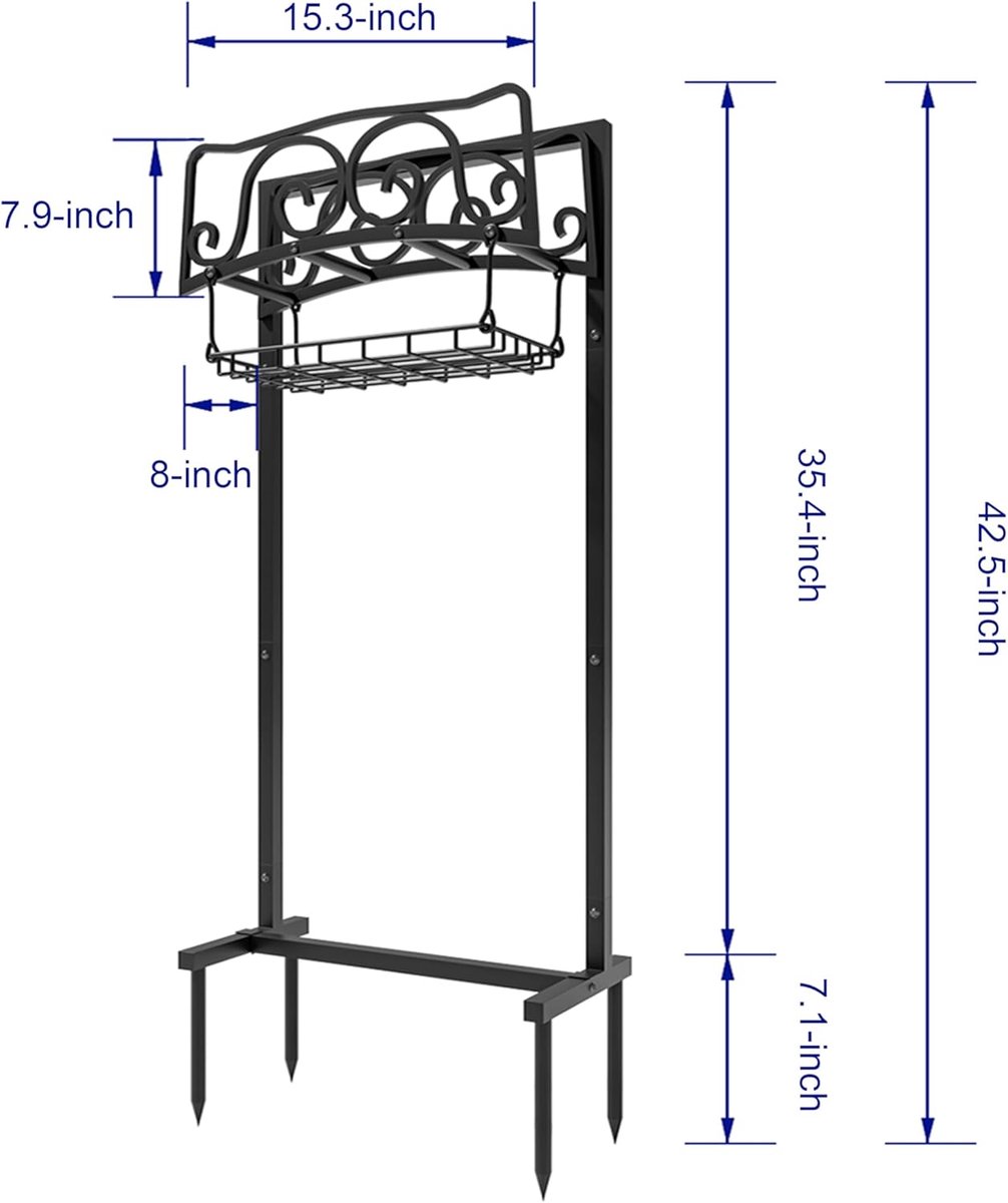 SnelShoppen - Freestanding Tuinslanghouder voor 45 m Tuinslang, Robuuste Metalen Tuinslangopbergstandaard met Afneembare Opslagmand voor Tuin en Buite